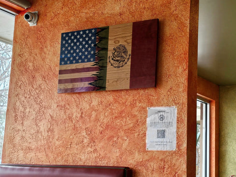 19 Inch Patriotic Cherry Hardwood Flag Wall Art – Colorado and USA Flags Fusion | Made in USA American Grains LLC 