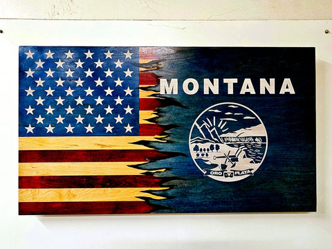 19 Inch Patriotic Cherry Hardwood Flag Wall Art – Colorado and USA Flags Fusion | Made in USA American Grains LLC 