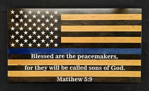 19 Inch x 34 Inch Blue Line American Flag Wall Decor – Handcrafted Cherry Wood Tribute | Made in USA American Grains LLC  Custom Wooden Flag