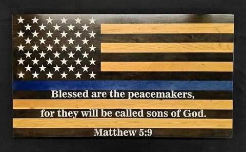 19"×34"x2" Blue Line Peacekeepers American Grains, LLC  Custom Wooden Flag