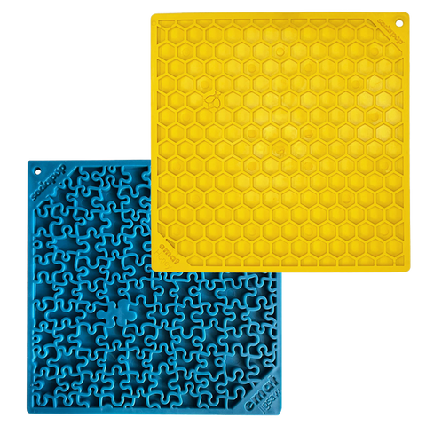Large Blue Jigsaw And Yellow Honeycomb Dog Lick Mat Bundle – Enrichment Feeder | Made in USA SodaPup  EMAT