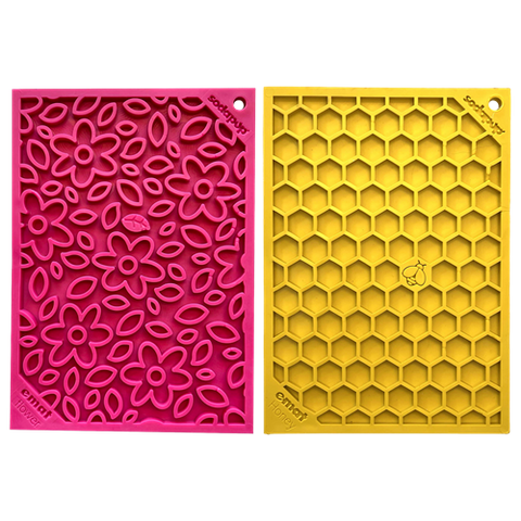 Small Dog Lick Mat Bundle – Pink Flower Power & Yellow Honeycomb | Made in USA SodaPup  EMAT