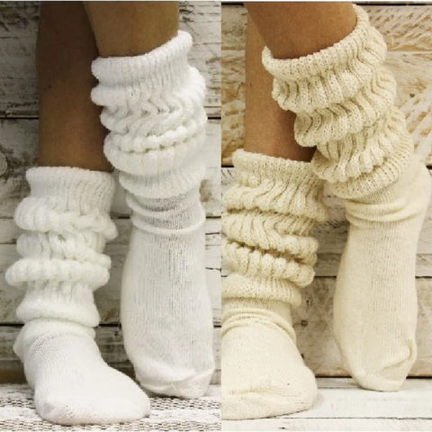 2 Pair Slouch Socks Bundle – 2 Sizes | Cotton Blend – Beige and White Colors | Made in USA Catherine Cole  socks