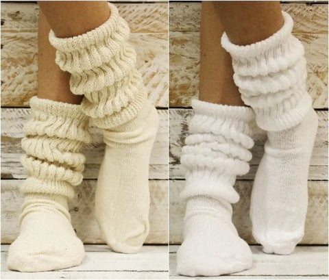 2 Pair Slouch Socks Bundle – 2 Sizes | Cotton Blend – Beige and White Colors | Made in USA Catherine Cole  socks