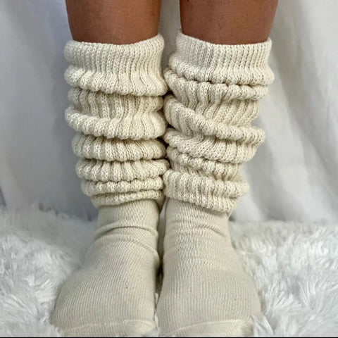 2 Pair Slouch Socks Bundle – 2 Sizes | Cotton Blend – Beige and White Colors | Made in USA Catherine Cole  socks