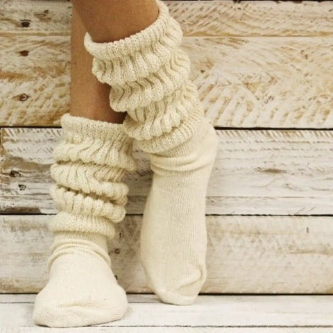 2 Pair Slouch Socks Bundle – 2 Sizes | Cotton Blend – Beige and White Colors | Made in USA Catherine Cole  socks