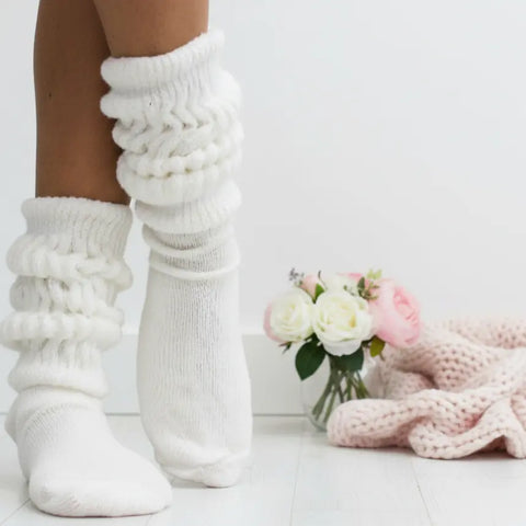 2 Pair Slouch Socks Bundle – 2 Sizes | Cotton Blend – Beige and White Colors | Made in USA Catherine Cole  socks