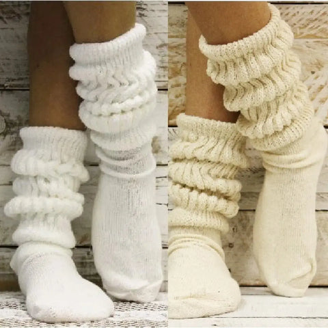 2 Pairs Bundle ULTIMATE Slouch Socks Women's - Beige White Catherine Cole  socks