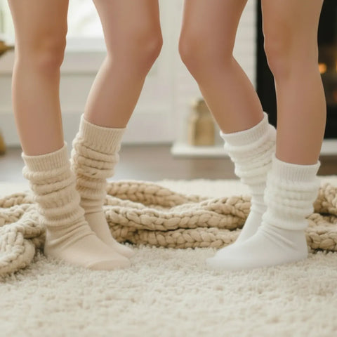 2 Pairs Premium Women's Cotton Slouch Crew Socks – Beige White – Made in USA Catherine Cole  socks
