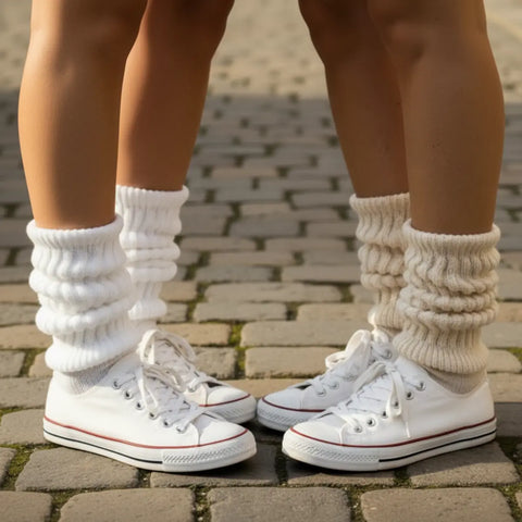 2 Pairs Premium Women's Cotton Slouch Crew Socks – Beige White – Made in USA Catherine Cole  socks
