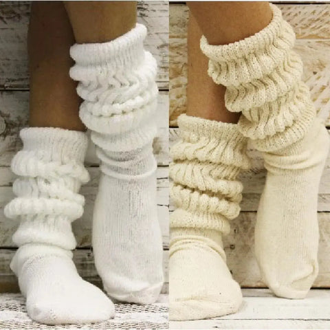 2 Pairs Premium Women's Cotton Slouch Crew Socks – Beige White – Made in USA Catherine Cole  socks