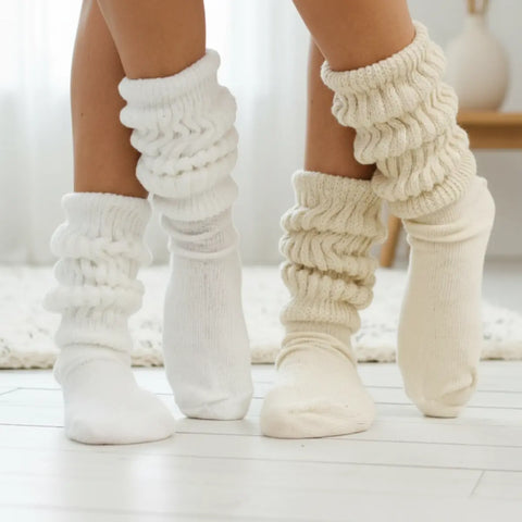 2 Pairs Premium Women's Cotton Slouch Crew Socks – Beige White – Made in USA Catherine Cole  socks