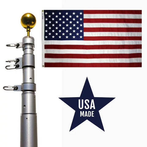 20 Ft Heavy-Duty Telescoping Flagpole Kit – 3 Inch Base Diameter – Weather-Resistant | Made in USA Freedom Flag and Pole 