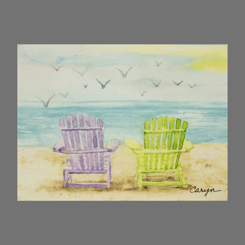 Pack of 4 Coastal Greeting Cards – Two Beach Chairs Watercolor Design | Made in USA JuLu Cards  Blank Cards
