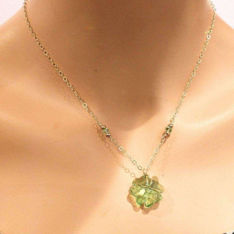 14 K Gold Filled Light Green Crystal Clover Necklace