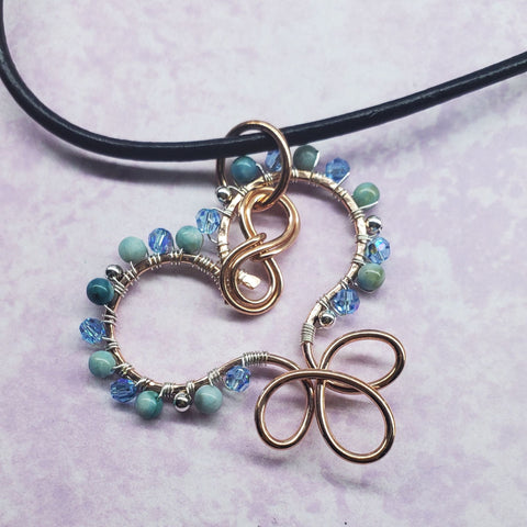 Copper Turquoise Wire Sculpted Heart Necklace