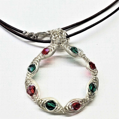 2025 Limited Edition Wire Woven Sterling Silver Red and Green Crystal Wreath Christmas Bundle Alexa Martha Designs  Jewelry Set