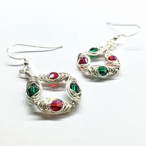 2025 Limited Edition Wire Woven Sterling Silver Red and Green Crystal Wreath Christmas Bundle Alexa Martha Designs  Jewelry Set