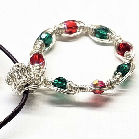 2025 Limited Edition Wire Woven Sterling Silver Red and Green Crystal Wreath Christmas Bundle Alexa Martha Designs  Jewelry Set