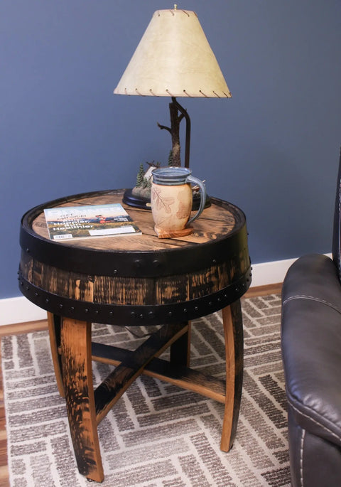 22 Inch Rustic Barrel End Table – Handcrafted Reclaimed Whiskey Barrel Wood | Made in USA Amish Toy Box  End Table