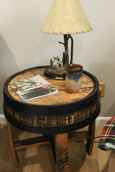 22 Inch Rustic Barrel End Table – Handcrafted Reclaimed Whiskey Barrel Wood | Made in USA Amish Toy Box  End Table