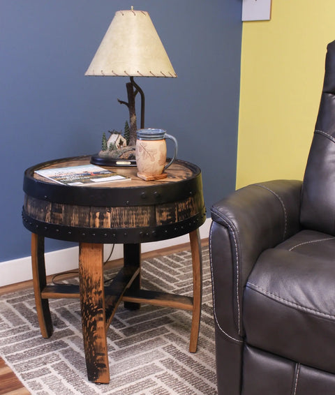 22 Inch Rustic Barrel End Table – Handcrafted Reclaimed Whiskey Barrel Wood | Made in USA Amish Toy Box  End Table