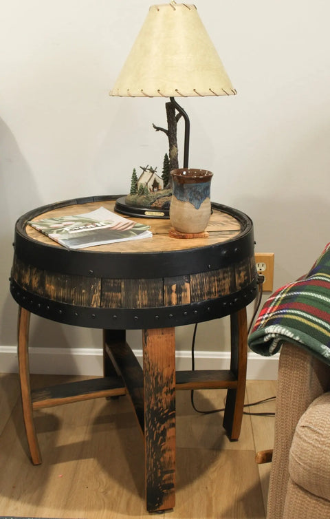 22 Inch Rustic Barrel End Table – Handcrafted Reclaimed Whiskey Barrel Wood | Made in USA Amish Toy Box  End Table