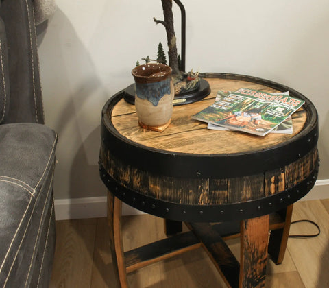 22 Inch Rustic Barrel End Table – Handcrafted Reclaimed Whiskey Barrel Wood | Made in USA Amish Toy Box  End Table