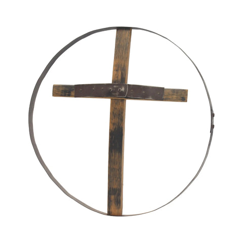 23 Inch Rustic Reclaimed Whiskey Barrel Cross Wall Art – Handmade Religious Decor | Amish Crafted in USA Amish Toy Box  Wall Art