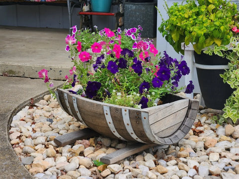23 Inch Rustic Whiskey Barrel Flower Planter – Reclaimed White Oak Wood | Amish-Made in USA Amish Toy Box  Flower Planter