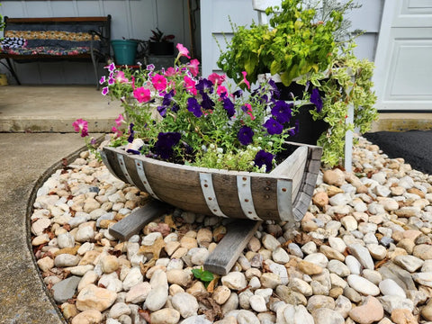 23 Inch Rustic Whiskey Barrel Flower Planter – Reclaimed White Oak Wood | Amish-Made in USA Amish Toy Box  Flower Planter