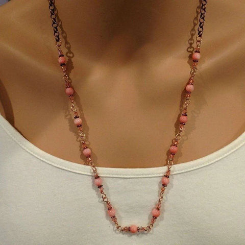 24-Inch Copper Peach Pearl Crystal Wire Wrapped Necklace Alexa Martha Designs  Necklace