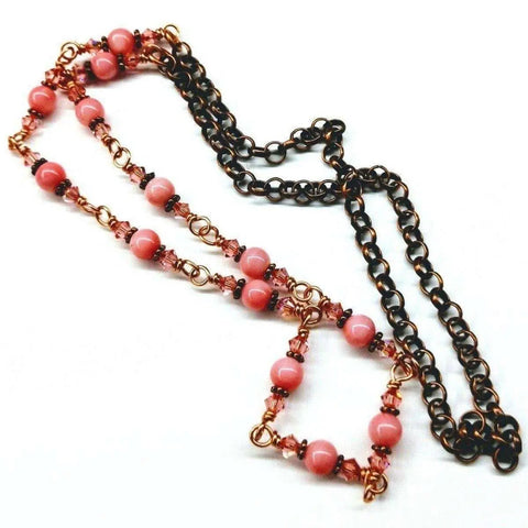 24-Inch Copper Peach Pearl Crystal Wire Wrapped Necklace Alexa Martha Designs  Necklace