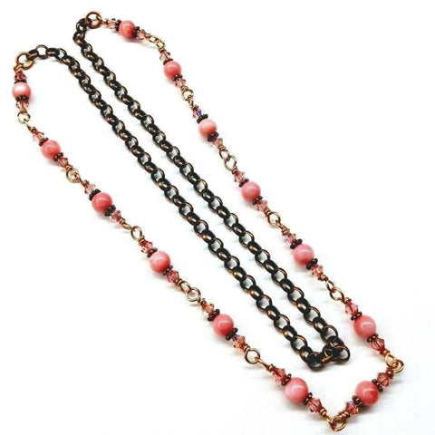 24 Inch Copper Wire Wrapped Necklace Peach Pearl Crystal – Handmade in USA Alexa Martha Designs  Necklace