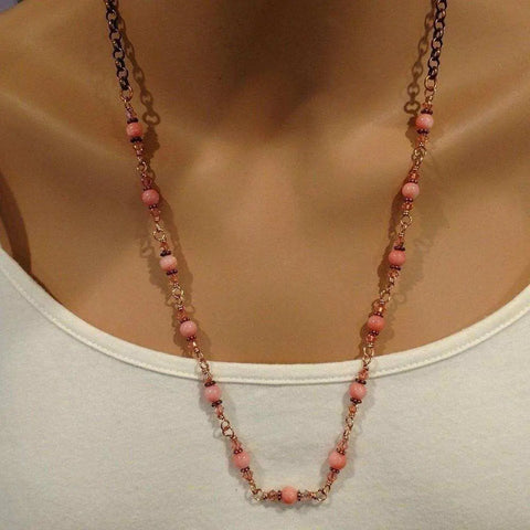 24 Inch Copper Wire Wrapped Necklace Peach Pearl Crystal – Handmade in USA Alexa Martha Designs  Necklace