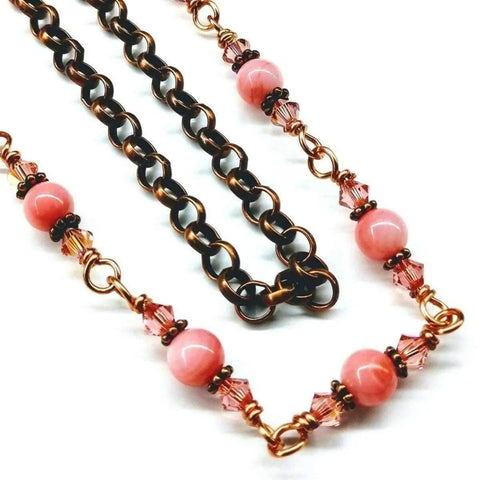 24 Inch Copper Wire Wrapped Necklace Peach Pearl Crystal – Handmade in USA Alexa Martha Designs  Necklace