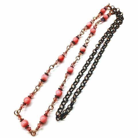 24 Inch Copper Wire Wrapped Necklace Peach Pearl Crystal – Handmade in USA Alexa Martha Designs  Necklace