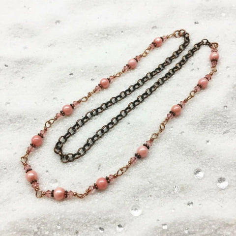 24 Inch Copper Wire Wrapped Necklace Peach Pearl Crystal – Handmade in USA Alexa Martha Designs  Necklace