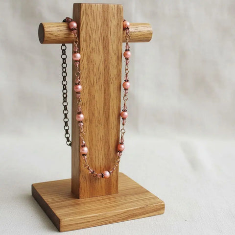 24 Inch Copper Wire Wrapped Necklace Peach Pearl Crystal – Handmade in USA Alexa Martha Designs  Necklace