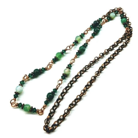 24 Inch Emerald Agate Striped Gemstone Wire Wrapped Necklace – Handmade in Montana Alexa Martha Designs  Necklace