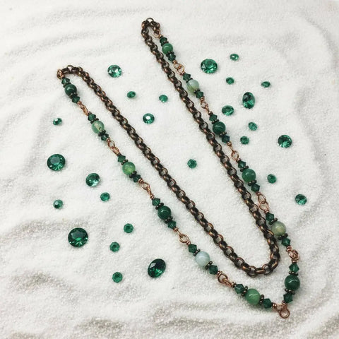 24 Inch Emerald Agate Striped Gemstone Wire Wrapped Necklace – Handmade in Montana Alexa Martha Designs  Necklace