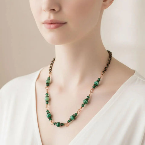 24 Inch Emerald Agate Striped Gemstone Wire Wrapped Necklace – Handmade in Montana Alexa Martha Designs  Necklace