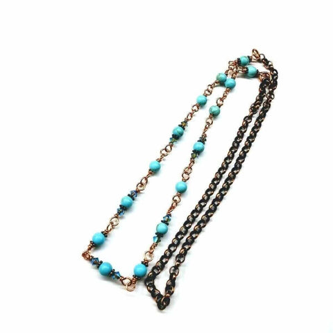 24 Inch Handmade Copper Turquoise Necklace – Wire Wrapped Beaded Chain | Made in USA Alexa Martha Designs  Necklace