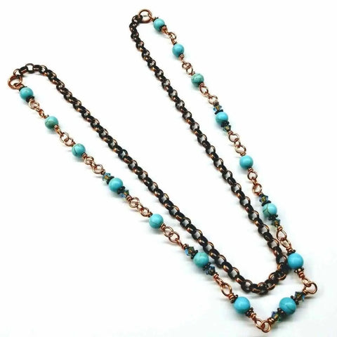 24 Inch Handmade Copper Turquoise Necklace – Wire Wrapped Beaded Chain | Made in USA Alexa Martha Designs  Necklace