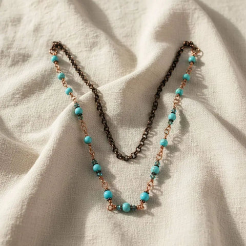 24 Inch Handmade Copper Turquoise Necklace – Wire Wrapped Beaded Chain | Made in USA Alexa Martha Designs  Necklace