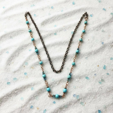 24 Inch Handmade Copper Turquoise Necklace – Wire Wrapped Beaded Chain | Made in USA Alexa Martha Designs  Necklace