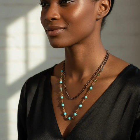 24 Inch Handmade Copper Turquoise Necklace – Wire Wrapped Beaded Chain | Made in USA Alexa Martha Designs  Necklace