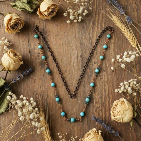 24 Inch Handmade Copper Turquoise Necklace – Wire Wrapped Beaded Chain | Made in USA Alexa Martha Designs  Necklace