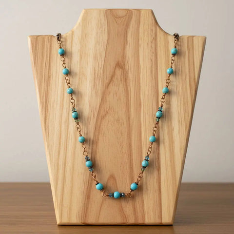 24 Inch Handmade Copper Turquoise Necklace – Wire Wrapped Beaded Chain | Made in USA Alexa Martha Designs  Necklace