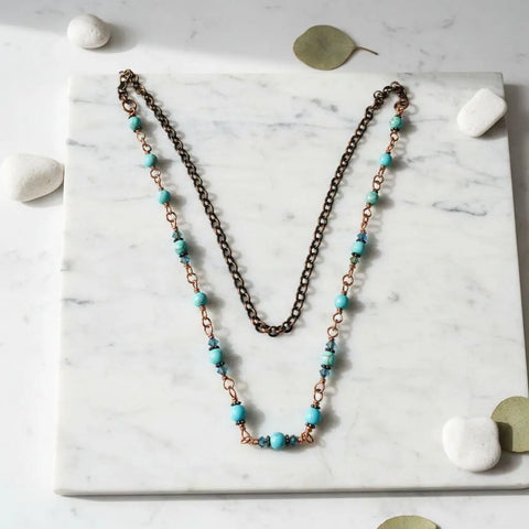 24 Inch Handmade Copper Turquoise Necklace – Wire Wrapped Beaded Chain | Made in USA Alexa Martha Designs  Necklace